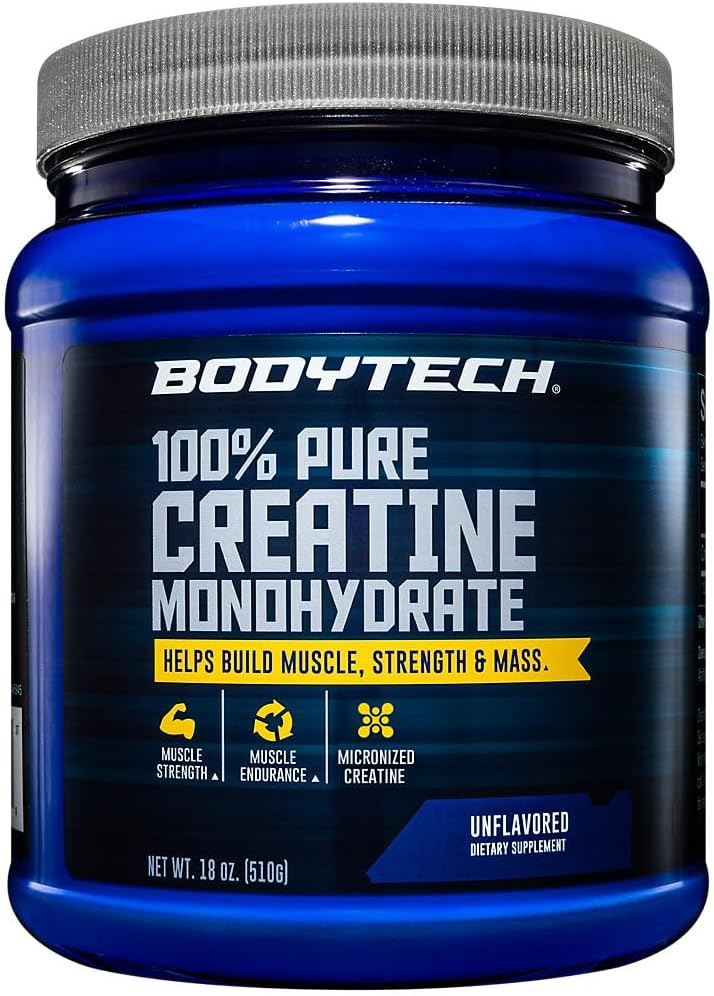 BODYTECH 100% Pure Creatin monohydrat pulver - Premium Mikroniseret Creatin for forbedret muskelstyrke og ydeevne - Understøtter muskler, inddrivelse og øget motion (18oz / 102 Servere)