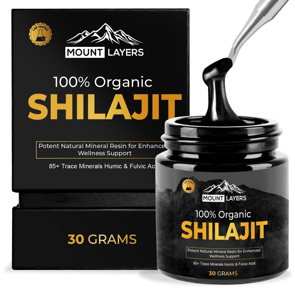 Pure Shilajit Resin med Fulvic Acid - Himalayan Shilajit til mænd og kvinder med 85 + Trace miner - Understøtter Metabolisme - ben sundhed og immunsystem - 500mg - 60 Servering - 30g Jar