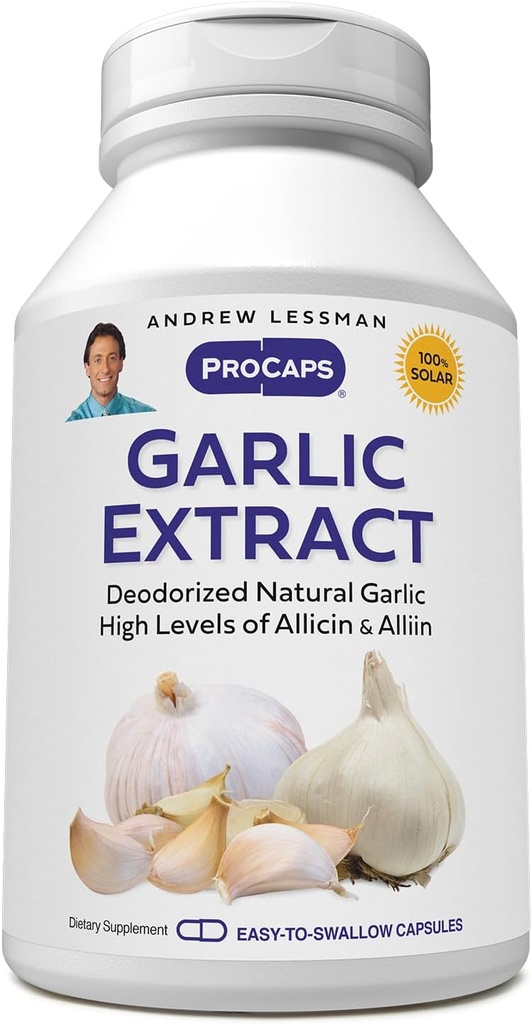 ANDREW LESSMAN hvidløg ekstrakt - 60 kapsler - Deodorized Natural hvidløg ekstrakt. Beskyttende svovlforbindelser. Pure, Gentle, Odorless. Ingen eftersmag, ingen Mavesammensætning, ingen tilsætningsstoffer