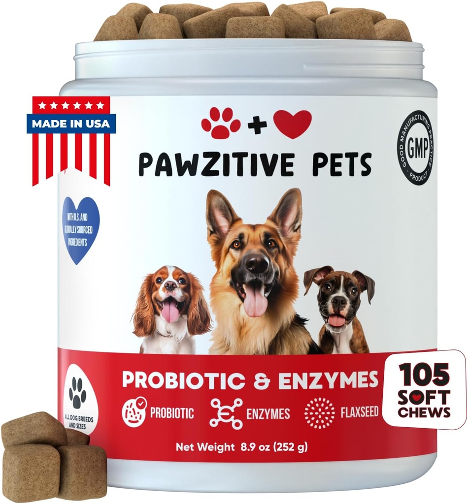 Probiotika til hunde fordøjelsessygdomme - Probiotiske Chews for Gut Health, Itchy Skin Yeast, Diarré - USA Produkt - immunforsvar supplement - hund fordøjelsesstøtte & Allergy Relief Chews med enzymer