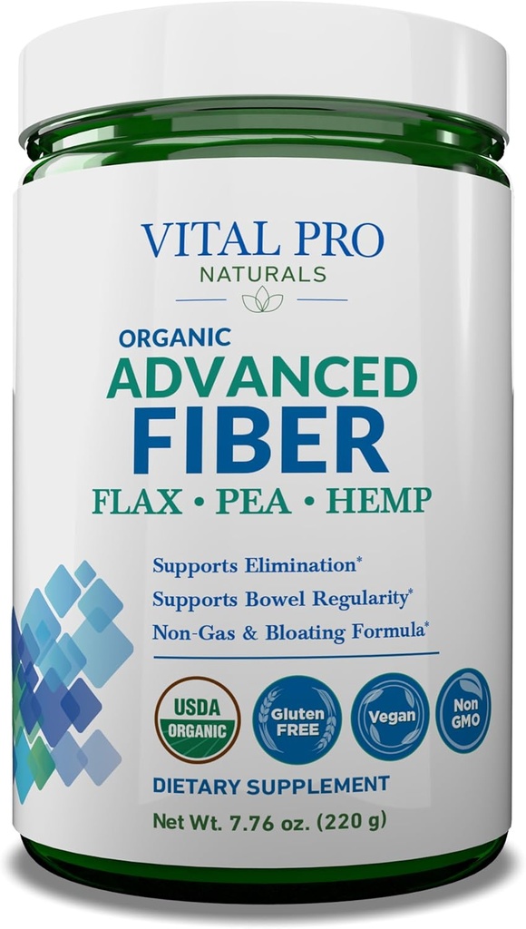 Vital Pro Naturals - Advanced Fiber Powder, Opløselig og uopløselig Fiber supplement med hør, Pea og Hamp, Organic Daily Kosttilskud Understøtter Gut fordøjelsesregel 7.76 oz