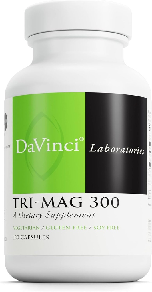 DAVINCI Tri- Mag 300 - Triple Complex med Magnesium Glycinat, Taurinat & Malat - Rolig Magnesiumtillæg for søvn - Nerve Support Formel - 120 kapsler (30 Servere)