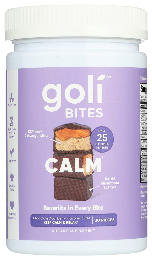Goli Nutrition Call Ashwagandha Bites Chocolate Acai Berry Flavor, Caffeined, Vegetarisk, Gluten Free and No Added Preservatives, 30 stykker (Pack of 1)