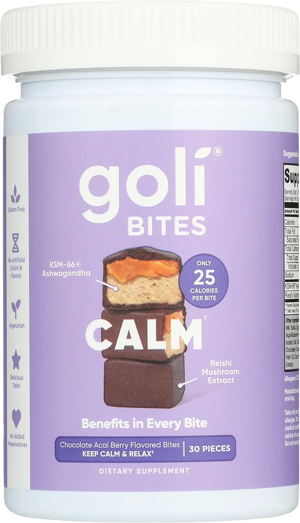 Goli Nutrition Call Ashwagandha Bites Chocolate Acai Berry Flavor, Caffeined, Vegetarisk, Gluten Free and No Added Preservatives, 30 stykker (Pack of 1)