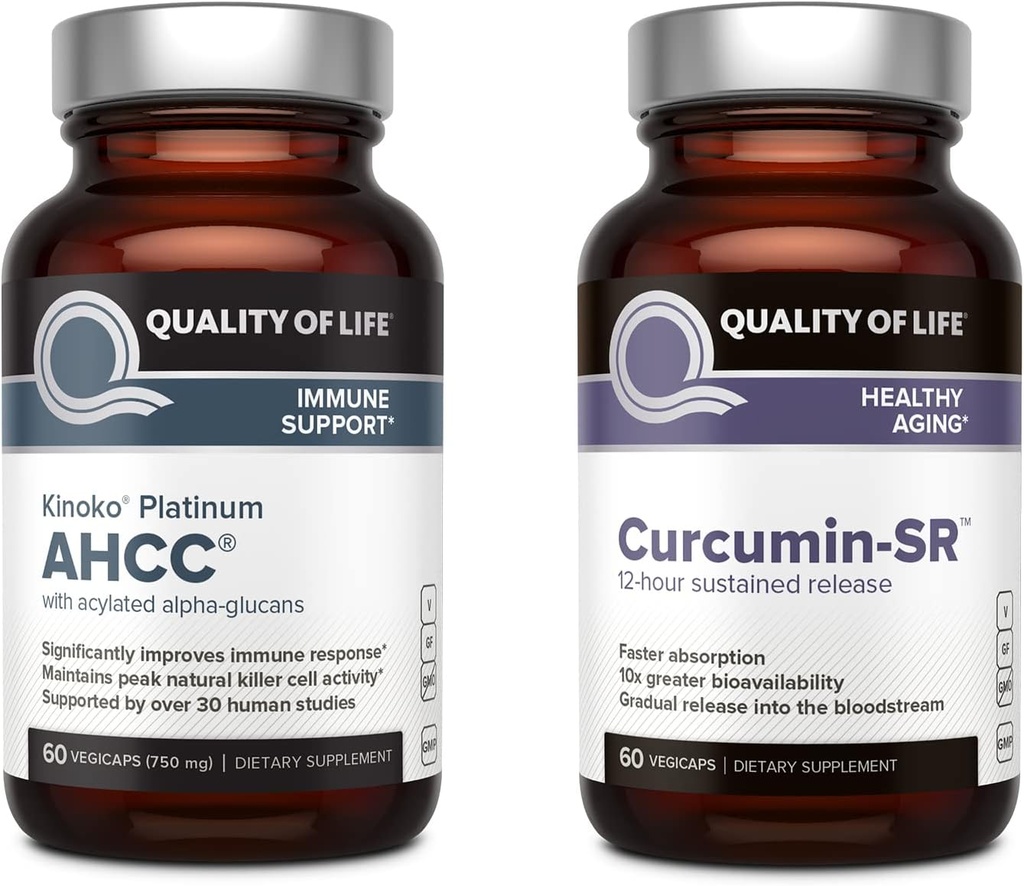 Livskvalitet Kinoko Platinum AHCC Mushroom Extract og mikroaktiv Curcumin SR - Immunbundle