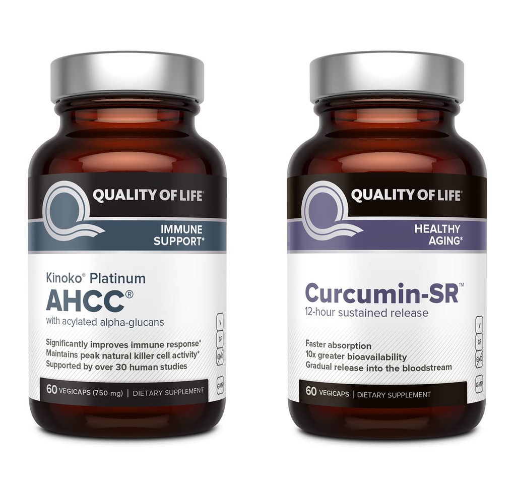 Livskvalitet Kinoko Platinum AHCC Mushroom Extract og mikroaktiv Curcumin SR - Immunbundle