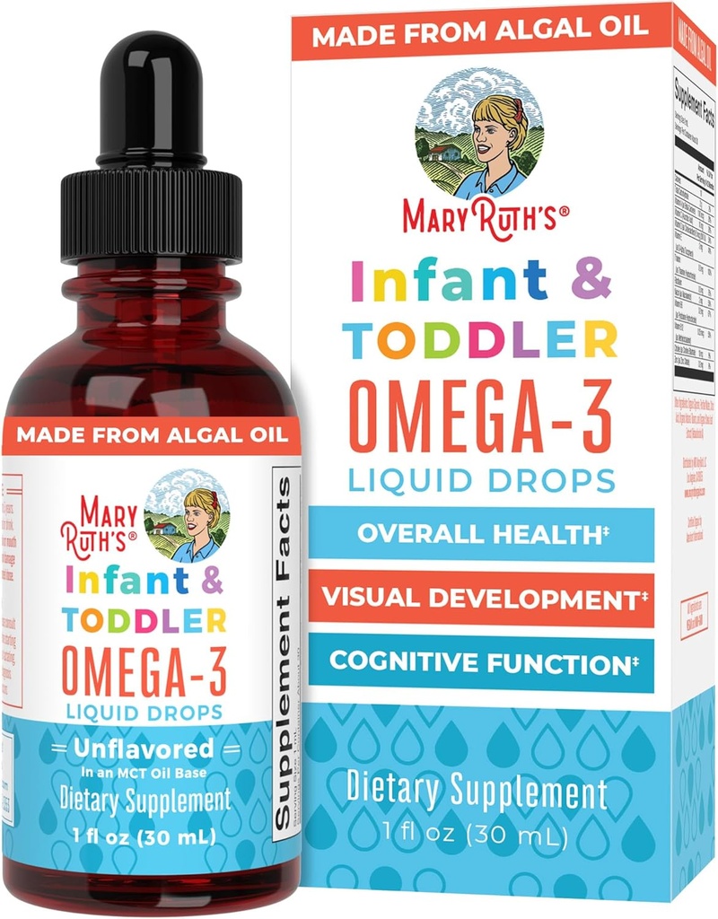 MaryRuth Organics Infant and Toddler Omega-3 Liquid Drops by Dex124; 200mg DHA and 2mg EPA Per Serving Dex124; Total Wellness and Sund Development