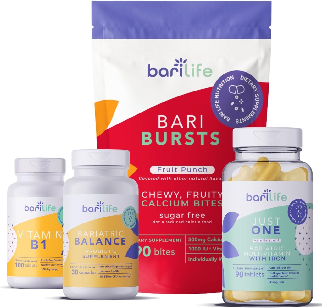 Bari Life Post- Op, Gastric Sleeve, Gastric Bypass Vitamin og supplement Starter Kit (Fruit Punch)