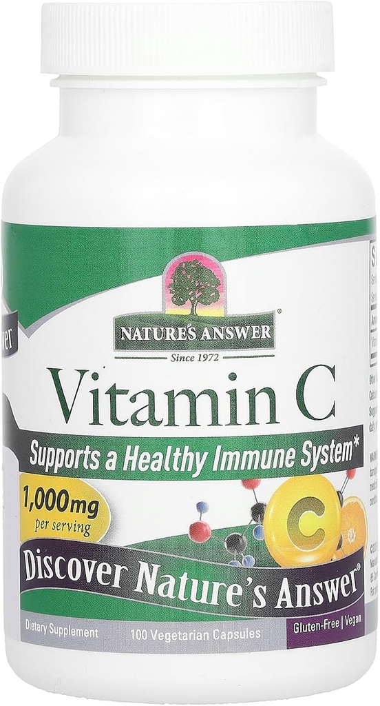 Nature’s Answer Vitamin C Capsules - Vegan Dietary Supplement - Soy Free, Gluten Free - Ideal for Healthy Immune Support - 1000 mg (100 Capsules)
