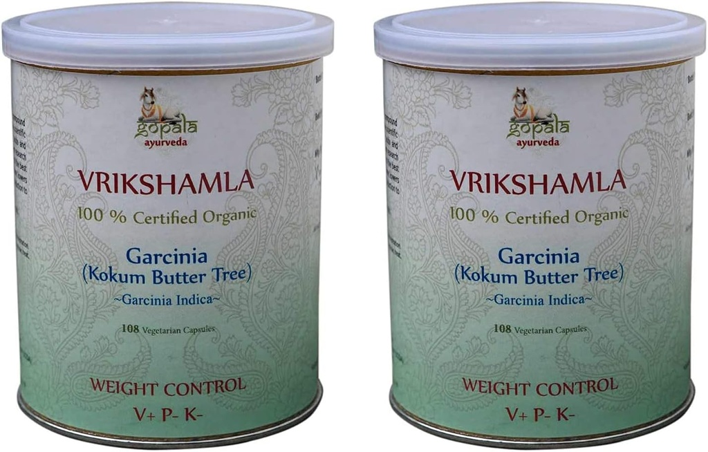 GOPALA AYURVEDA VRIKSHAMLA kapsler (USDA Certified Organic) Ayurvedic Herb 108 Vhætter på 500mg Hver (pakke med 2)