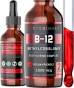 Vegan Liquid B-12 Drops – 60 x 5000 mcg Extra Strength Raspberry Flavored Vitamin B12 Liquid Methylcobalamin sublingual Supplement | Designed to Maximize Absorption & Energy | Gluten Free