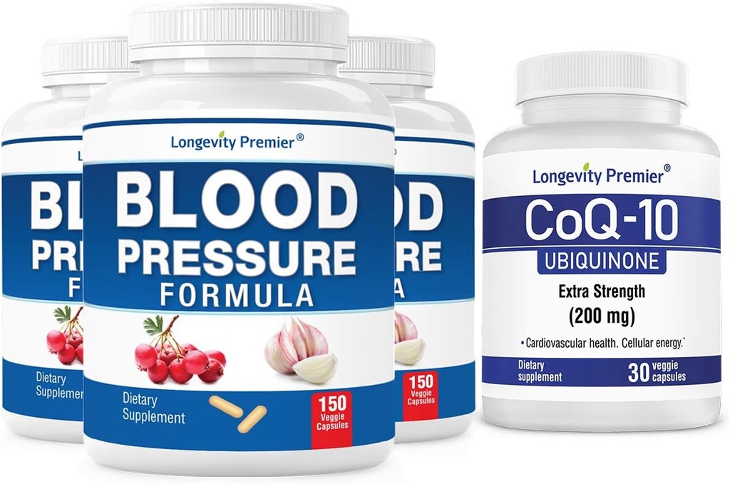 [BP Value Pack] Longevity Blood Pressure Formel 150 caps x 3 flasker med 1 gratis flaske CoQ10 [30 Veggie caps]