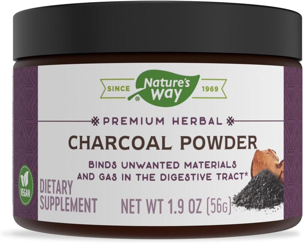 Nature 's Way Premium Herbal Charcoal Powder, 800 mg Per servering; Powder; BPA Free Packaging (Packaging May Vary)