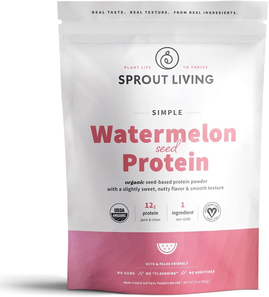 Sprud Living Simple Watermelon Seed Protein Powder, 12 Grams Organic Plant Based Protein Powder uden kunstige sødestoffer, non Dairy, non-GMO, Vegan, Gluten Free, Keto Drink Mix (10 oz)