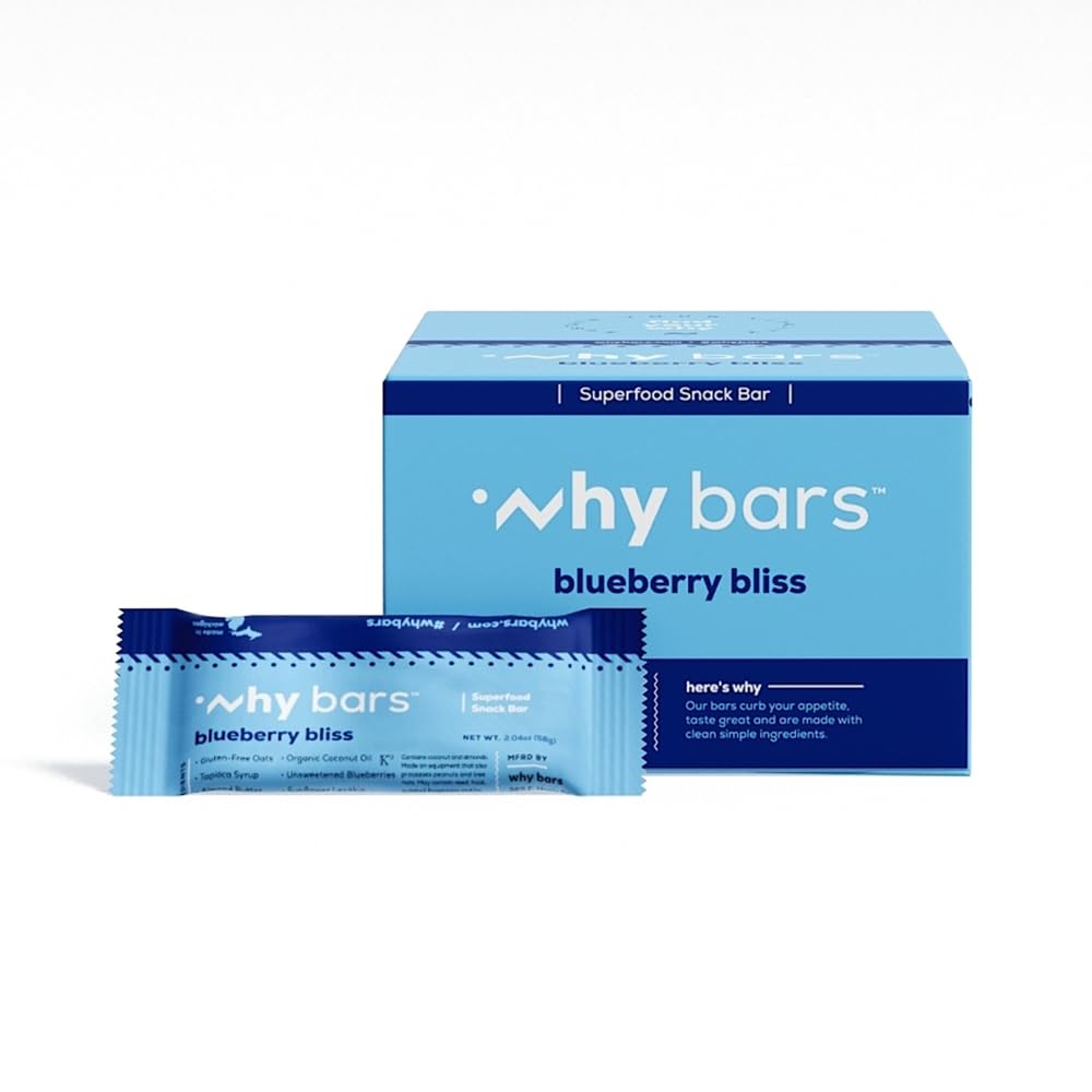 Hvorfor Barer, Protein Bars, Blåbær Bliss, 2.04 Ounce Bars (Pack of 12 Protein Bars) - Protein Bar Superfood, Gluten Free, Ikke GMO, Organisk, Vegan, Simple Ingredienser