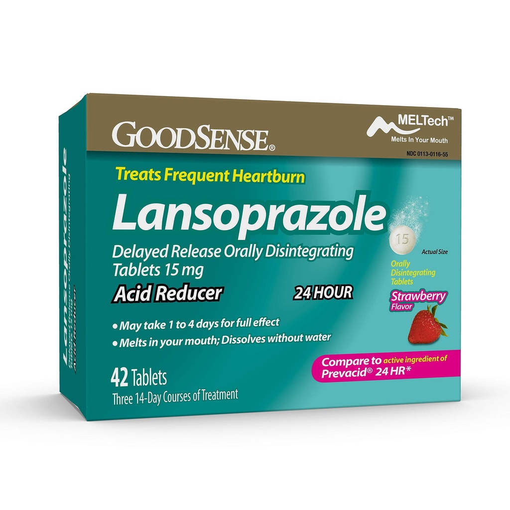 GoodSense Lansoprazol Forsinket udløsning Oralt opløses Tablets 15 mg, Acid Reducer, Strawberry Flavor, 42 greve (pakning med 1)