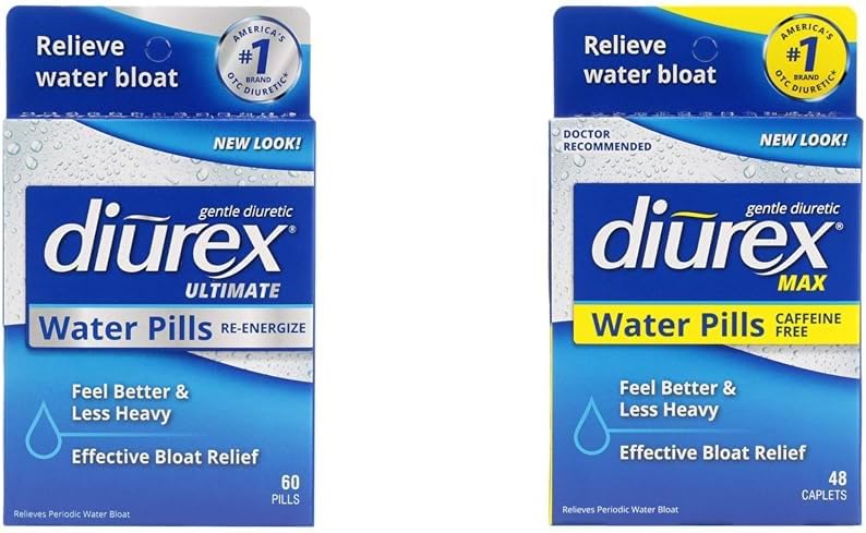 Diurex Ultimate Re-Energizing 60 Count Max Caffeine-Free 48 Count Maximum Strength Water Pills Bloat Relief Bundles