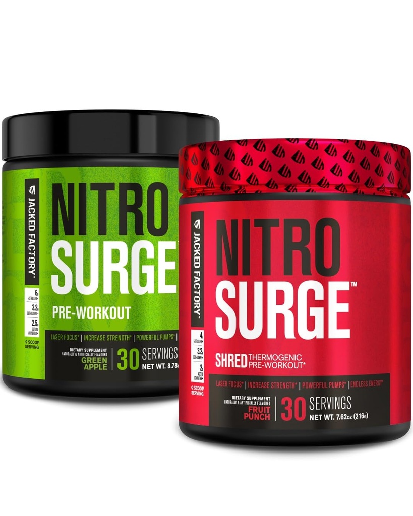 Jacked Factory Nitrovolume Pre- Workout i Green Apple & Fruit Punch Nitrovolume Shred Thermogen Pre- Workout for mænd og kvinder