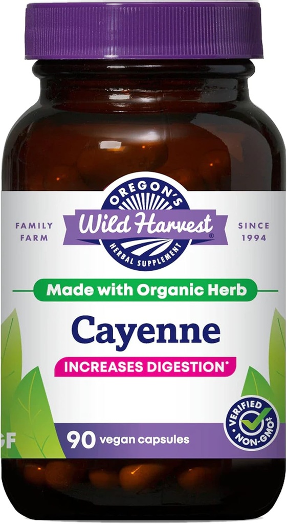 Oregon 's Wild Harvest non-GMO Cayenne Capsules, Organic Herbal Supplements, 90 Greve