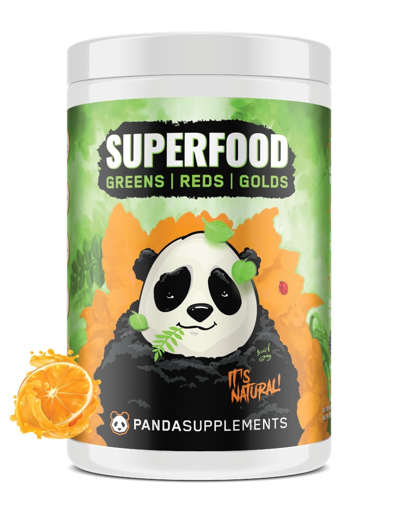 Underground Bio Labs / Panda Supps: Alle naturlige SUPERFOOD: Grønne, røde, olde, Probiotika, Ashwagandha og Lions Mane, for Sundhed og Wellness 13.76 Oz (Orange)