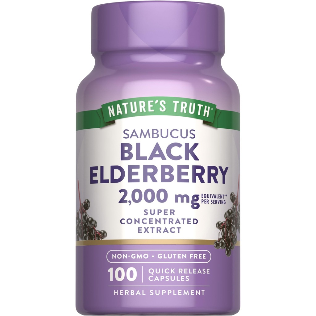 Nature 's Truth Black Elderberry Capsules Removal 124; 100 Greve Removal 124; Super koncentreret Sambucus Extract 124; Non- GMO og Gluten Free Supplement