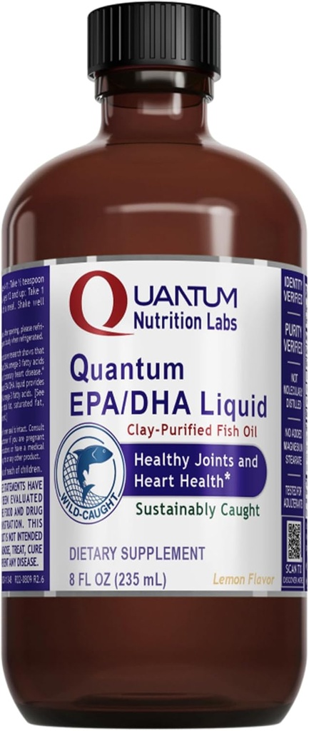 Quantum Nutrition Labs EPA / DHA Liquid - Omega 3 Fish Oil Liquid, Omega 3 Liquid Fish Oil Supplement for voksne, Joint, Heart, & Brain Health Support - 8 Fl Oz Flaske