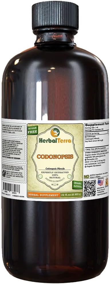 Codonopsis (Codonopsis Pilosula) Tinktur, Økologisk Tørret Root Liquid Extract (Brand Name: HerbalTerra, Stolt Made in USA) 32 fl.oz (0,95 l)