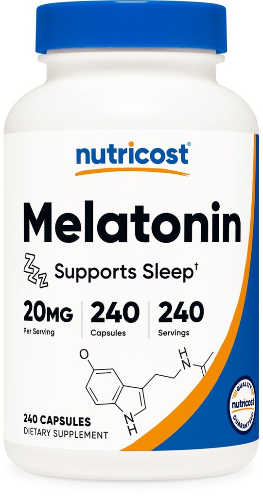 Nutricost Melatonin 20mg, 240 kapsler, non- GMO & gluten fri