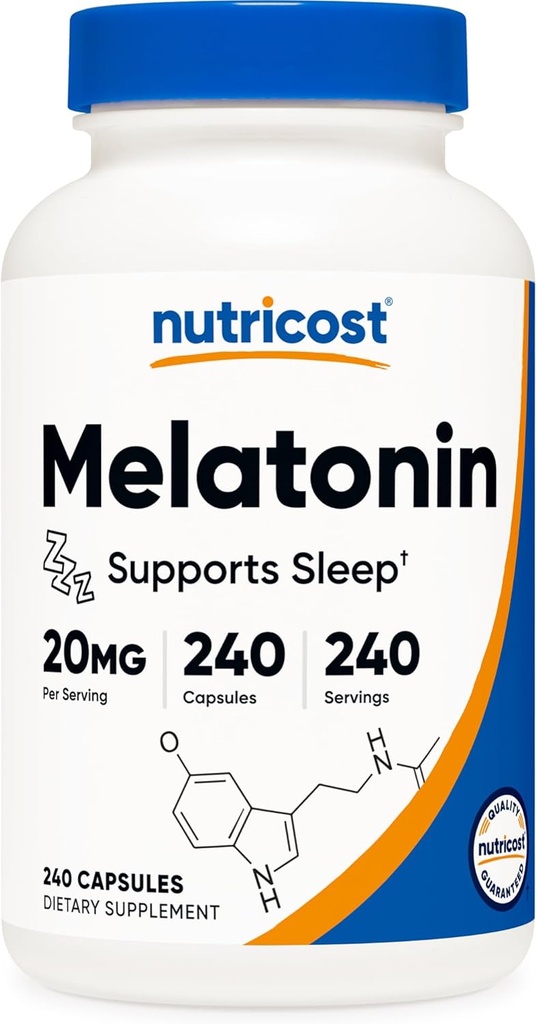 Nutricost Melatonin 20mg, 240 kapsler, non- GMO & gluten fri