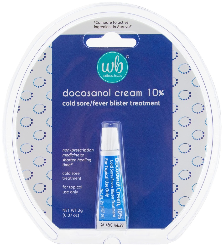Wellness Basics Docosanol Cream 10% | Cold Sore Treatment | Shortens Healing Time | 0.07oz - 1 Tube