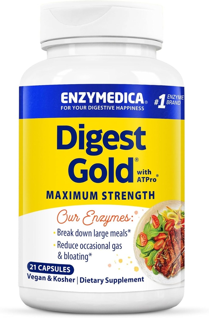 Enzymedica Digest Gold + ATPro, Maximum Strength Enzyme Formel, Prevents Bloating and Gas, 14 Key Enzymes Inclusive Amylase, Protease, Lipase and Lactase, 21 Kapsler (FFP)