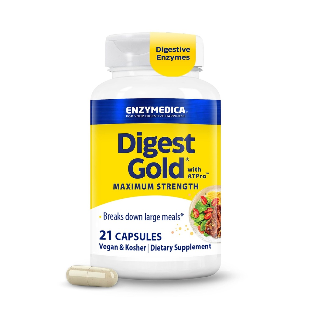 Enzymedica Digest Gold + ATPro, Maximum Strength Enzyme Formel, Prevents Bloating and Gas, 14 Key Enzymes Inclusive Amylase, Protease, Lipase and Lactase, 21 Kapsler (FFP)