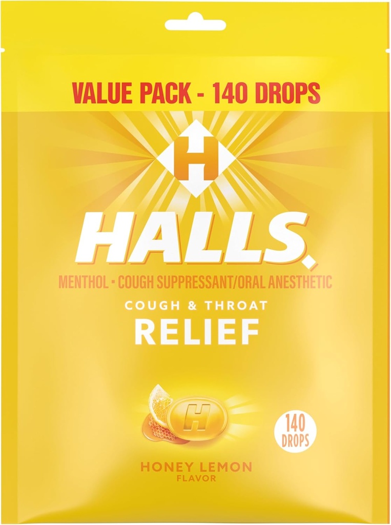 Halls Relief Honey Lemon Hough Drops, Value Pack, 140 Drops