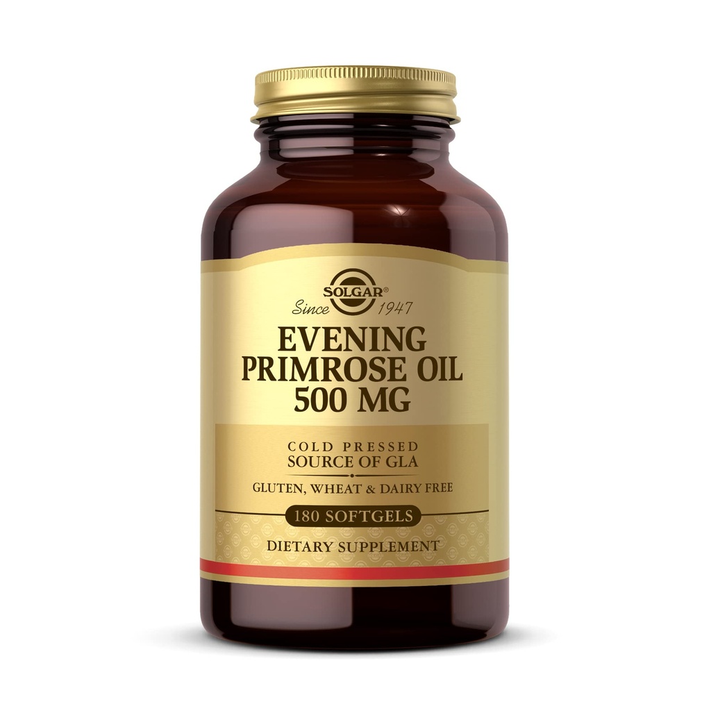 Solgar Evening Primrose Oil 500 mg, 180 Softgels - fremmer sund hud & hjerte-kar-sundhed - Ernæringsmæssig støtte til kvinder - Gluten Free, Dairy Free - 180 Servering
