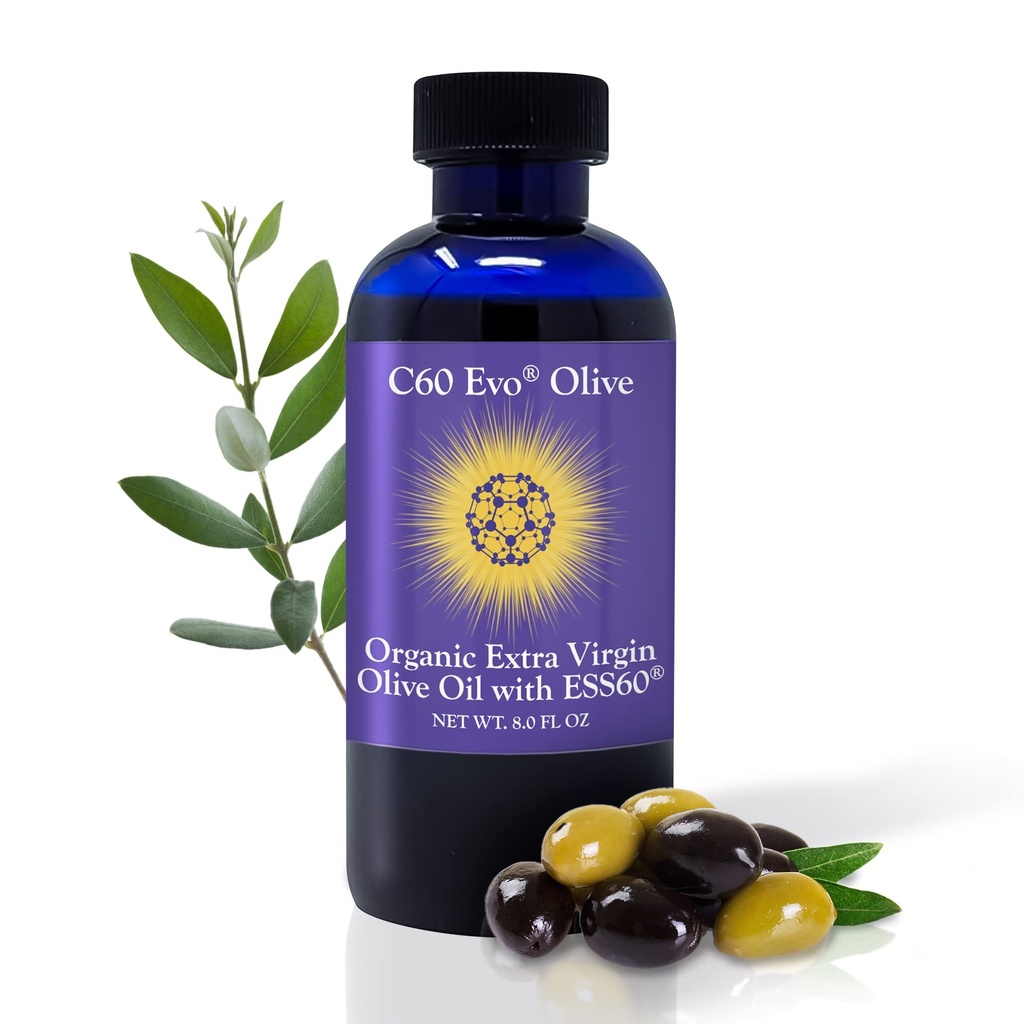 Pure Carbon 60 ESS60 i All- Natural Extra Virgin Olivenolie, All- in- One Sleep Supplement, Antioxidanter supplement og Energy Supplement for Samlet Wellness, Fleksibilitet, Youth Glow, 8 oz