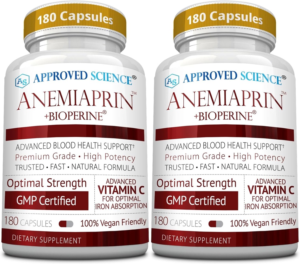 Godkendt videnskab Anemiaprin - Absorberet jern, C-vitamin - blid på maven - 380 kapsler - 6 måneders forsyning - ikke-GMO, Vegan