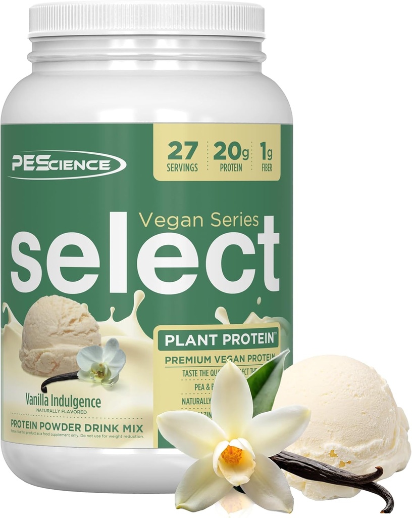 PEScience Select Vegan Protein Powder, Plant Based Protein Powder, Amazing Taste, Glat Texture, Pea og Brown Rice Blend, Dairy Free, Lactose Free, Gluten Free - Vanilla Indulence, 27 Serveringer