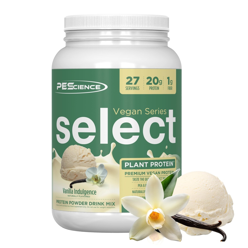PEScience Select Vegan Protein Powder, Plant Based Protein Powder, Amazing Taste, Glat Texture, Pea og Brown Rice Blend, Dairy Free, Lactose Free, Gluten Free - Vanilla Indulence, 27 Serveringer