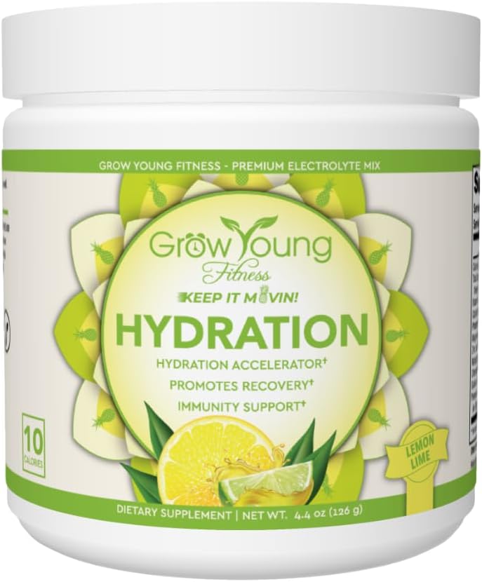 Grow Young Fitness Hydration Powder - Lemon Lime, Premium Electrolyte Mix til proaktiv hydrering, vitaminer og sukker fri (1 pakke, 30 Servere)