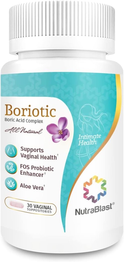 NutraBlast Boric Acid Vaginal Supposises Complex w / Aloe Vera & FOS Prebiotic Enhancer Note 124; Alle naturlige Boriotic Mate 124; Fremstillet i USA (30 Greve)