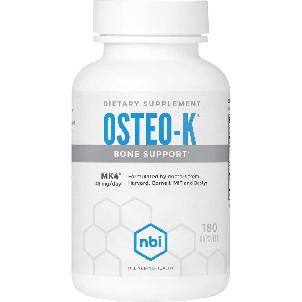 NBI Osteo- K Bone Support Б124; Vitamin D & K Complex med Calcium Citrate Supplement Б124; 45mg Vitamin K2 (MK4) for Stærk Bone Sundhed & Funktion Б124; 180ct Veggie Kapsler