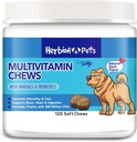 Herbion Kæledyr Multivitamin Chews med mineral & Probiotika, Forbedrer Immunitet & Coat, Understøtter fordøjelse, hjerne & hjerte sundhed, lækker naturlig And Flavor, Hundetillæg & vitaminer, pakke med 1