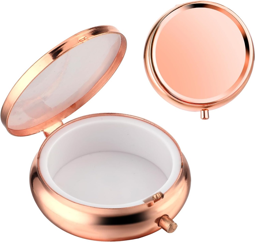 Sibba Portable Medicine Pill Case, Rejser Multi- Funktionel Fugt Bevis Pill Box for Purse & Pocket, Cute Metal Medicine Pill Organizer Box for Vitaminer, Fish Oil & Kosttilskud (Rose Gold)