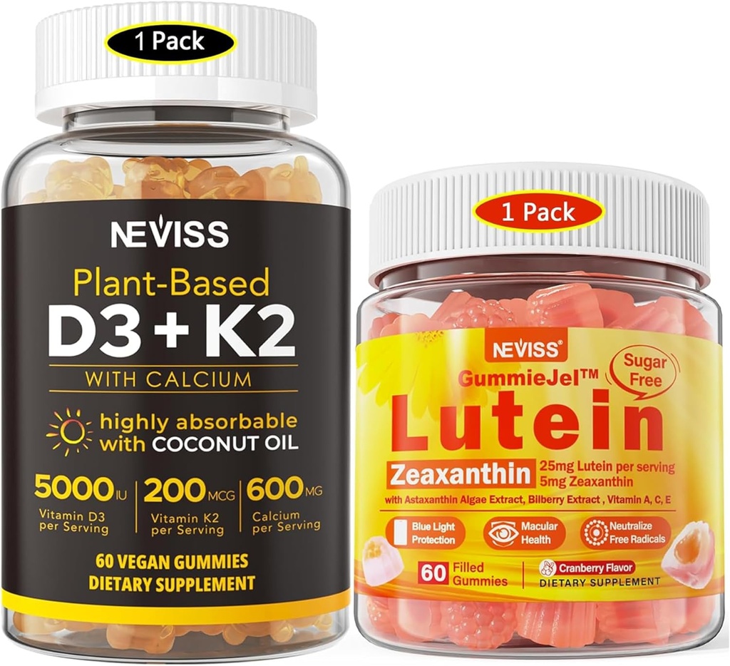 NEVISS Sugar Free Lutein Gummies 60 Counts + vitamin D3 Gummies 60 Counts