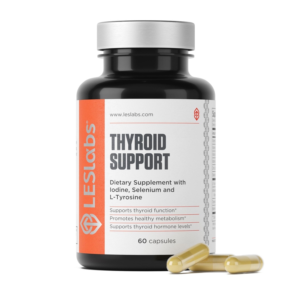 LES Labs Thyroidea Support - Metabolisk sundhed, Thyroidea Hormone Production, Energy & Focus - Jod, L-Tyrosine, Ashwagandha, Selen & Gurkemeje - Non- GMO supplement - 60 kapsler