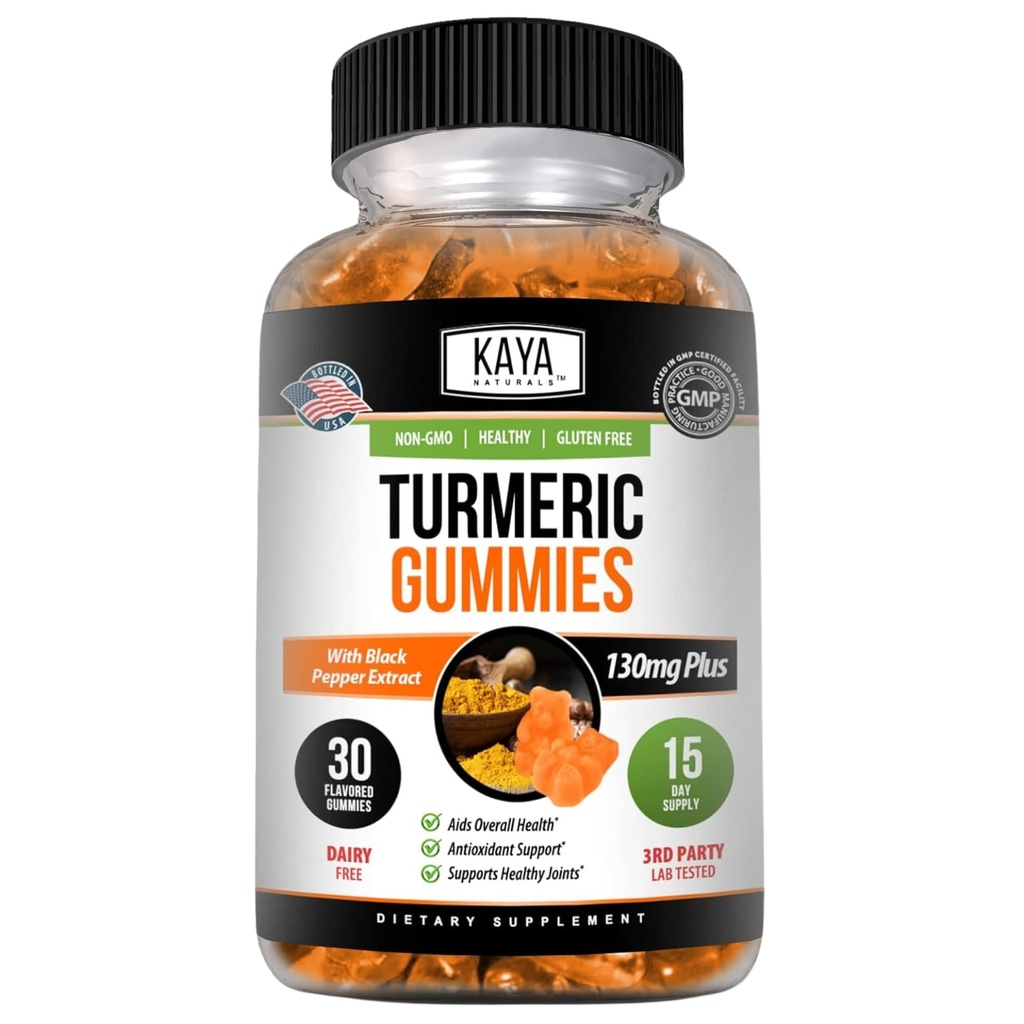 Kaya Naturals Gurkemeje Kosttilskud Gummier - Pure Nature Gurkemeje -Gurkemeje Gummier - 30 Grev Gummy - Gurkemeje med sort peber ekstrakt