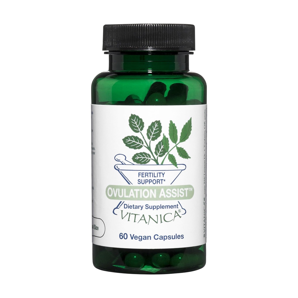 Vitanica Ovulation Assist - Ovarie Health & Adrenal Support med Rhodiola Rosea, Holy Basil, Tribulus Terrestris & Chaste Tree - Urtekost Supplement - Pro Logo - 60 Vegan Caps
