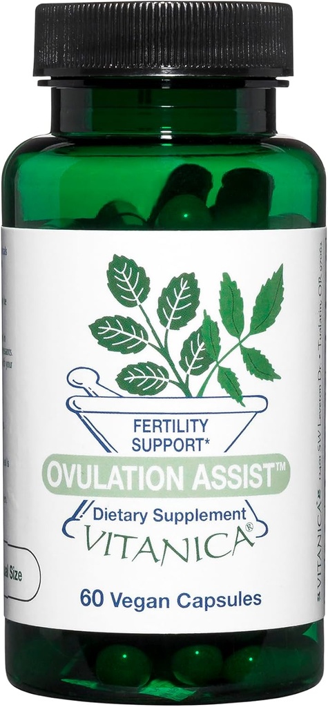 Vitanica Ovulation Assist - Ovarie Health & Adrenal Support med Rhodiola Rosea, Holy Basil, Tribulus Terrestris & Chaste Tree - Urtekost Supplement - Pro Logo - 60 Vegan Caps