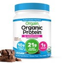 Orgain Organic Vegan Protein + 50 Superfoods Powder, Creamy Chocolate Fudge - 21g Plant Based Protein, 10g Prebiotic Fiber, Ingen Lactose Ingredienser, Gluten Free, Ingen tilsat sukker, ikke-GMO, 1,12 lb