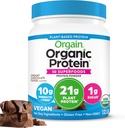 Orgain Organic Vegan Protein + 50 Superfoods Powder, Creamy Chocolate Fudge - 21g Plant Based Protein, 10g Prebiotic Fiber, Ingen Lactose Ingredienser, Gluten Free, Ingen tilsat sukker, ikke-GMO, 1,12 lb